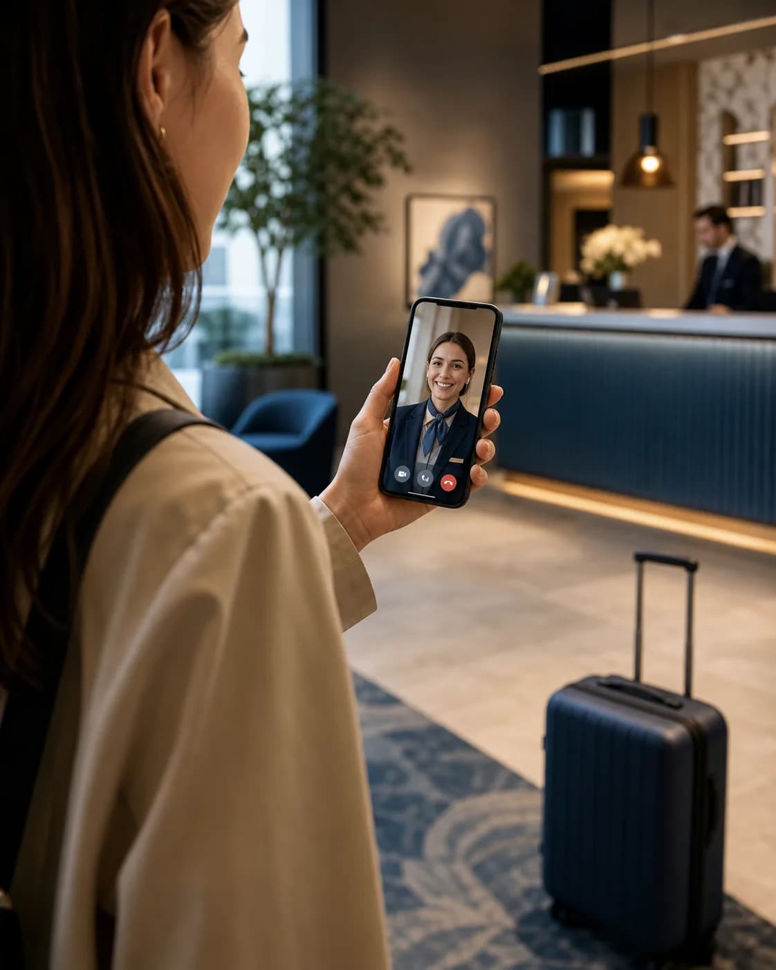 Guest reaching a human on video call from inside the Vouch self check-in flow